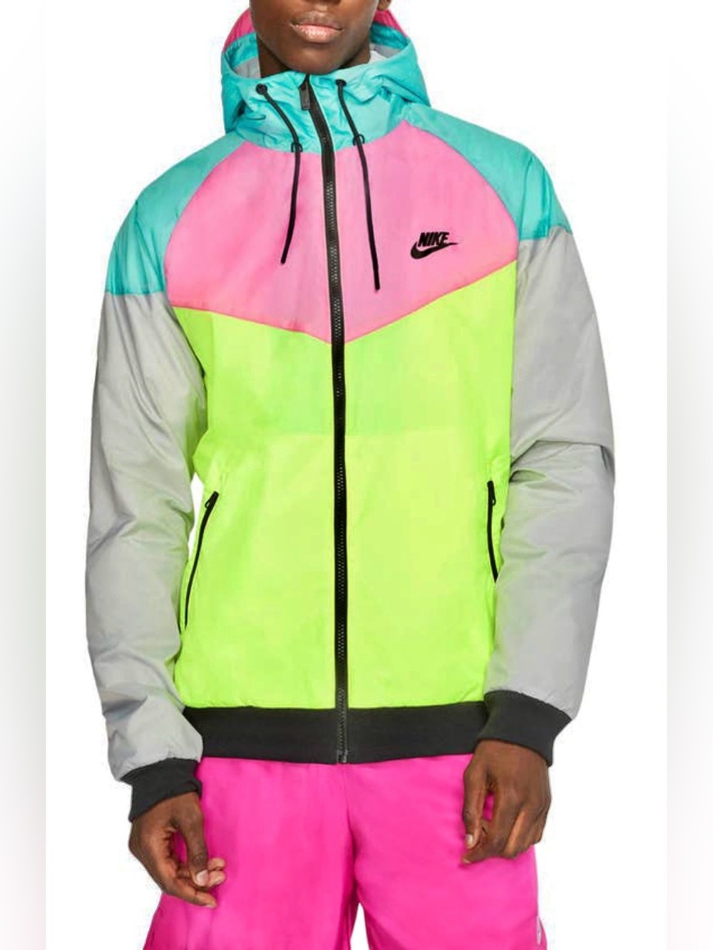 Nike men’s Heritage Windrunner Men's zip breaker Jacket neon yellow pink Sz L